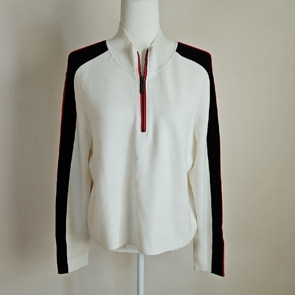 Banana Republic Lenzing Ecovera Splash Sweater XL White Black Quarter Zip Ski - Picture 1 of 9